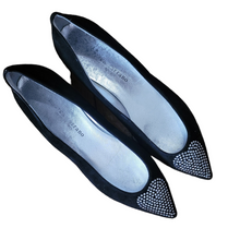 Load image into Gallery viewer, Andrea Carrano Crystal Adorned Black Suede Pointy Toe Ballerina Flats Size 8.5