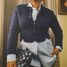 Load image into Gallery viewer, Tally-Ho Vintage Navy Wool Cardigan size M