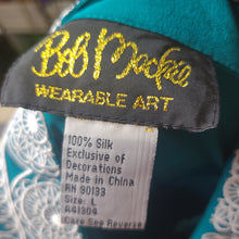 Load image into Gallery viewer, Bob Mackie Embroidered Lace Trim Silk Blouse Size Large