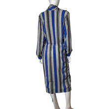 Load image into Gallery viewer, Vintage Blue Silk Stripe Blousan Dress Size L