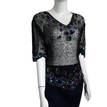 Load image into Gallery viewer, Laurence Kazar New York Beaded Bodice Blouse Size L