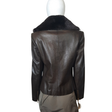 Load image into Gallery viewer, Dana Buchman Brown Leather Beaver Collar Double Zip Jacket Sz 4