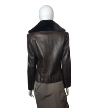 Load image into Gallery viewer, Dana Buchman Brown Leather Beaver Collar Double Zip Jacket Sz 4