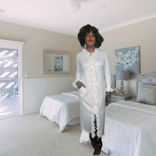 Load image into Gallery viewer, Maria Scotto Ribbed Ruffled Robe Dress Size M/L