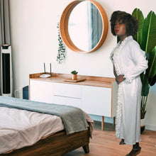 Load image into Gallery viewer, Maria Scotto Ribbed Ruffled Robe Dress Size M/L