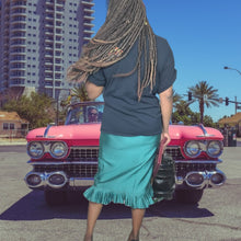 Load image into Gallery viewer, 90s Vintage Donna Vinci Church Suit Pencil Skirt.With Pleated Ruffle Hem Size 6