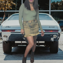 Load image into Gallery viewer, 80s Vintage Denim Skirts Jordache Jeans Skirt, Fur Trimmed Size L