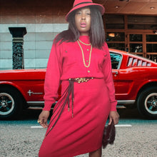 Load image into Gallery viewer, 80s Vintage Red Sweater Dress Claire Thomson Size L