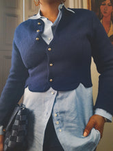 Load image into Gallery viewer, Tally-Ho Vintage Navy Wool Cardigan size M