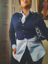 Load image into Gallery viewer, Tally-Ho Vintage Navy Wool Cardigan size M
