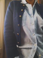 Load image into Gallery viewer, Tally-Ho Vintage Navy Wool Cardigan size M