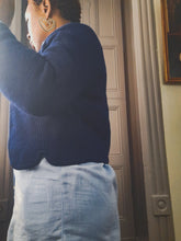Load image into Gallery viewer, Tally-Ho Vintage Navy Wool Cardigan size M