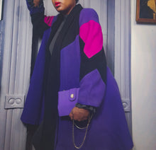 Load image into Gallery viewer, Gallery Colorblock Wool Blanket Swing Coat size L/XL