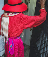 Load image into Gallery viewer, Place Elegante for Bloomingdales Red Silk Leaf Jacquard Blouse Size M