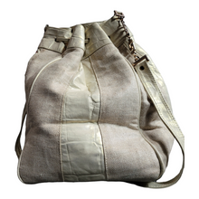 Load image into Gallery viewer, Vintage Leather and Canvas Drawstring Bucket Bag