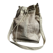 Load image into Gallery viewer, Vintage Leather and Canvas Drawstring Bucket Bag