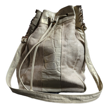 Load image into Gallery viewer, Vintage Leather and Canvas Drawstring Bucket Bag