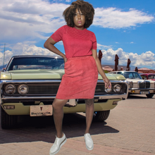 Load image into Gallery viewer, 80s Red Suede Pencil Skirt Size L