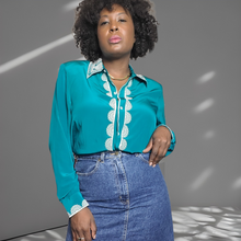 Load image into Gallery viewer, Bob Mackie Lace Trim Silk Blouse Size Large -Lucille Golden -Vintage -Brooklyn Vintage Shops