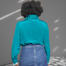 Load image into Gallery viewer, Bob Mackie Embroidered Lace Trim Silk Blouse Size Large