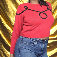 Load image into Gallery viewer, 90s Vintage Chaus Red and Black Rope Sweater Size M