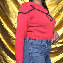 Load image into Gallery viewer, 90s Vintage Chaus Red and Black Rope Sweater Size M