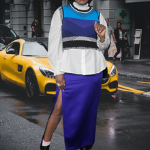 Load image into Gallery viewer, 80s Vintage Designer A.J Bari Blue Satin Maxi Skirt