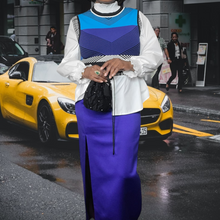 Load image into Gallery viewer, 80s Vintage Designer A.J Bari Blue Satin Maxi Skirt