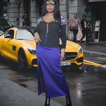 Load image into Gallery viewer, 80s Vintage Designer A.J Bari Blue Satin Maxi Skirt