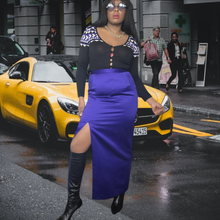 Load image into Gallery viewer, 80s Vintage Designer A.J Bari Blue Satin Maxi Skirt