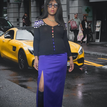 Load image into Gallery viewer, 80s Vintage Designer A.J Bari Blue Satin Maxi Skirt