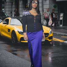 Load image into Gallery viewer, 80s Vintage Designer A.J Bari Blue Satin Maxi Skirt