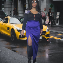 Load image into Gallery viewer, 80s Vintage Designer A.J Bari Blue Satin Maxi Skirt