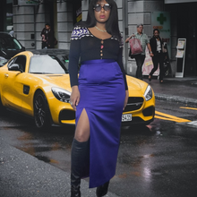 Load image into Gallery viewer, 80s Vintage Designer A.J Bari Blue Satin Maxi Skirt