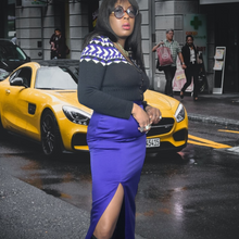 Load image into Gallery viewer, 80s Vintage Designer A.J Bari Blue Satin Maxi Skirt