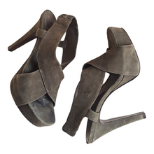 Load image into Gallery viewer, DVF Zia Suede Sandals Olive Green Heels sz. 6 1/2