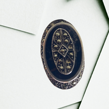 Load image into Gallery viewer, Antique Victorian Mourning Sterling Black Onyx Marcasite Ring