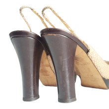 Load image into Gallery viewer, Kate Spade New York Tweed Slingback Peeptoe With Mink Bow Heels size 7.5