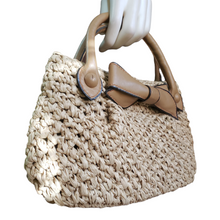 Load image into Gallery viewer, Koret Raffia Straw and Leather Trim Top Handle Bag