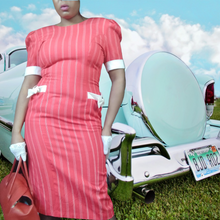 Load image into Gallery viewer, My Michelle Red Pinstripe Wiggle Dress Size 10