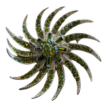 Load image into Gallery viewer, Vintage Green Peridot Rhinestone Brooch, Signed Pell