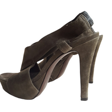 Load image into Gallery viewer, DVF Zia Suede Sandals Olive Green Heels sz. 6 1/2