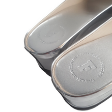 Load image into Gallery viewer, French Connection Silver Mirrored Pepper Slides size 10