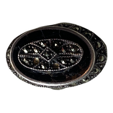 Load image into Gallery viewer, Antique Victorian Mourning Sterling Black Onyx Marcasite Ring
