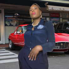 Load image into Gallery viewer, J.Crew ❌ Ralph Lauren Custom Navy Silk Button Down Blouse with Fringe size M/10