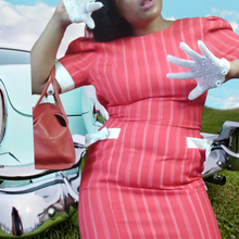 Load image into Gallery viewer, My Michelle Red Pinstripe Wiggle Dress Size 10
