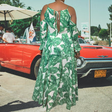 Load image into Gallery viewer, Cindi Bindi Leaf Print Cold Shoulder Maxi Dress size L