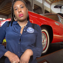 Load image into Gallery viewer, J.Crew ❌ Ralph Lauren Custom Navy Silk Button Down Blouse with Fringe size M/10