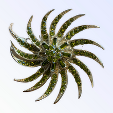 Load image into Gallery viewer, Vintage Green Peridot Rhinestone Brooch, Signed Pell