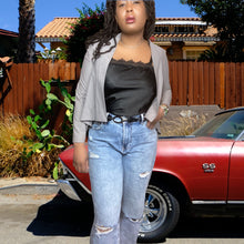 Load image into Gallery viewer, Vintage Black Lace Trim Satin Slip Top Size M